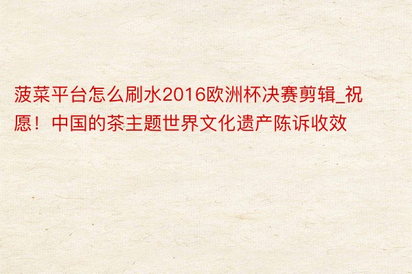 菠菜平台怎么刷水2016欧洲杯决赛剪辑_祝愿！中国的茶主题世界文化遗产陈诉收效